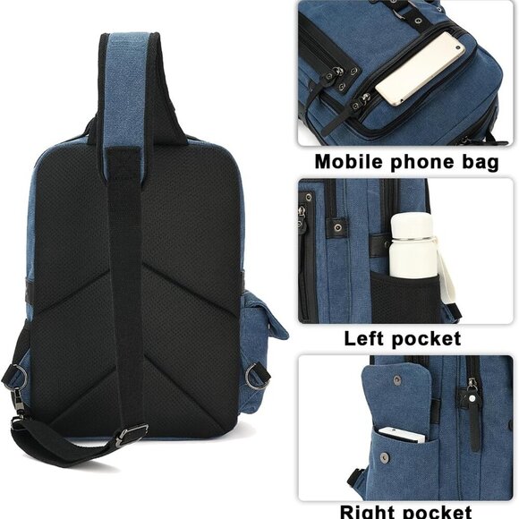 Vintage Messenger Bag, Canvas Backpack for Travel, Men's Shoulder Bag, Dual-use - Picture 4 of 7